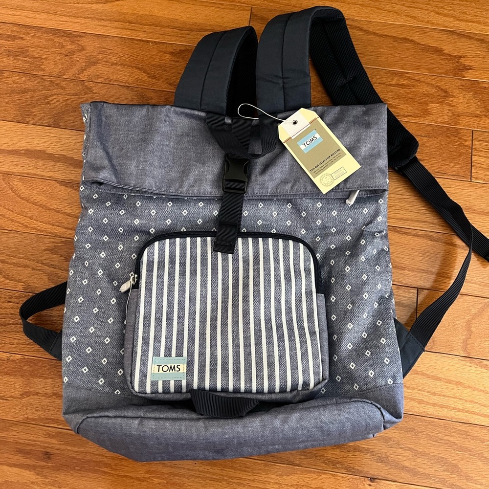 *NEW* TOMS CHAMBRAY DIAMOND STRIPE BLUE Backpack